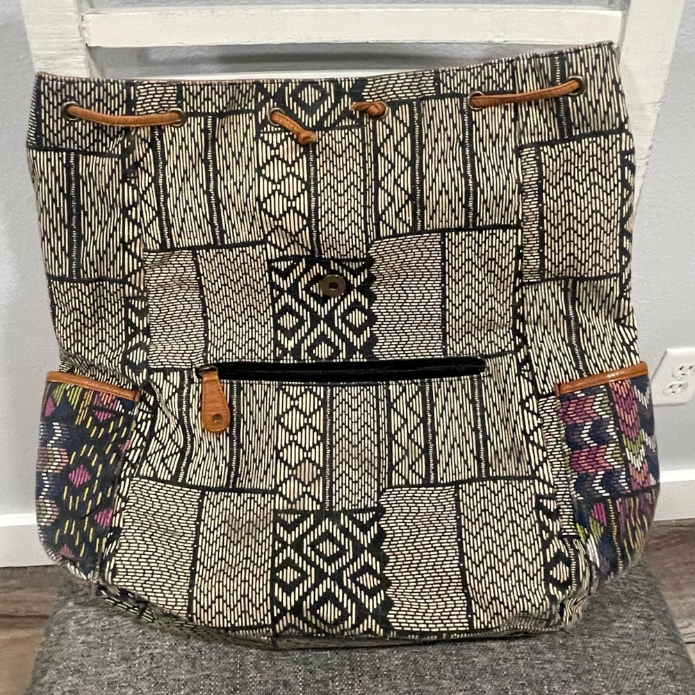 Mossimo Supply Co. Boho, slouchy hobo woven backpack with Tiger Face Embroidery - Picture 7 of 9